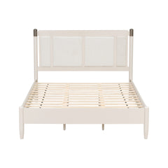 Solid Wood Queen Bed, Heavy Duty 500 lbs Support, No Box Spring Needed, grey Upholstered Headboard with Metal Handles