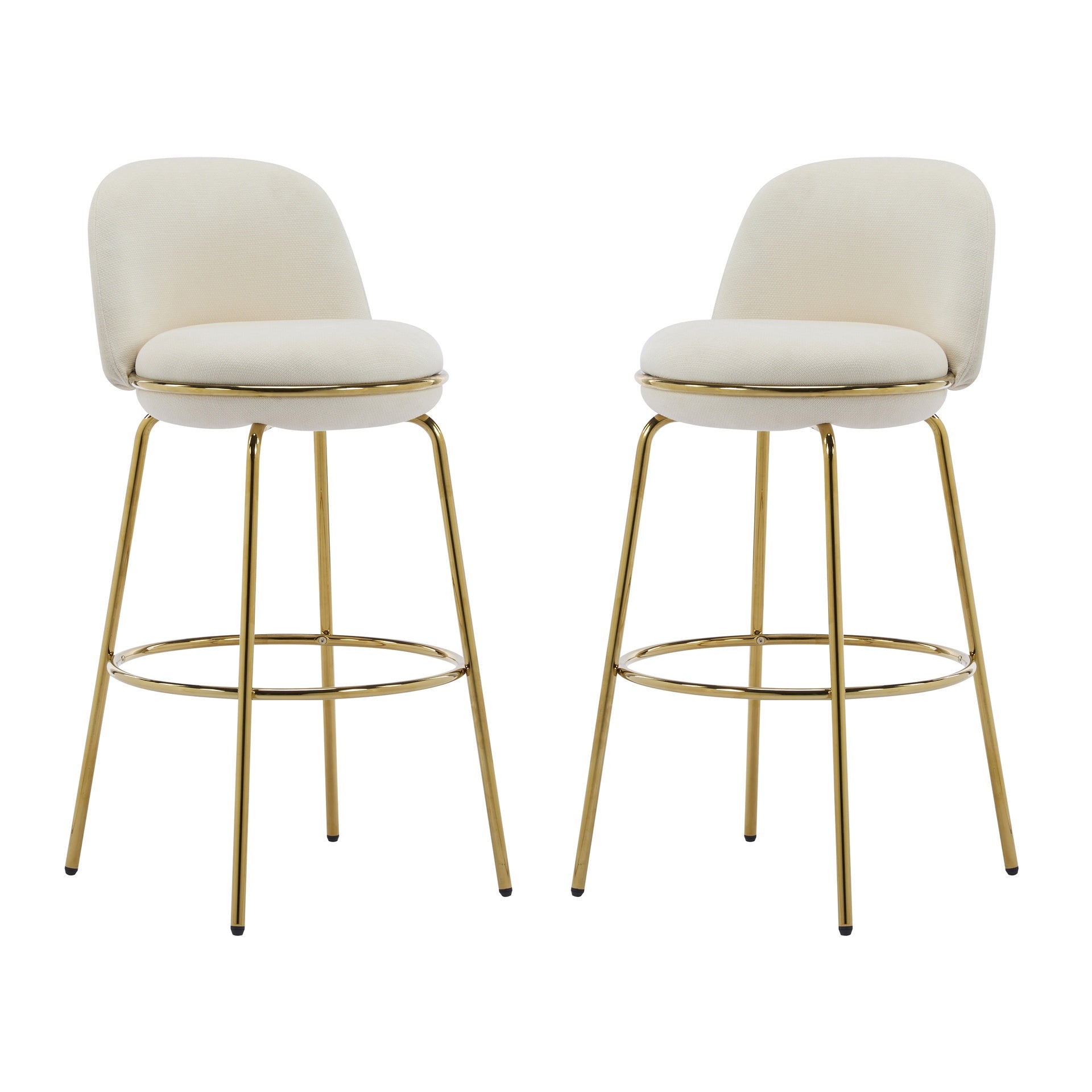 Rio Claro Indoor Metal Upholstered Barstool, Gold Finished Frame and Beige Upholstery, Set of 2