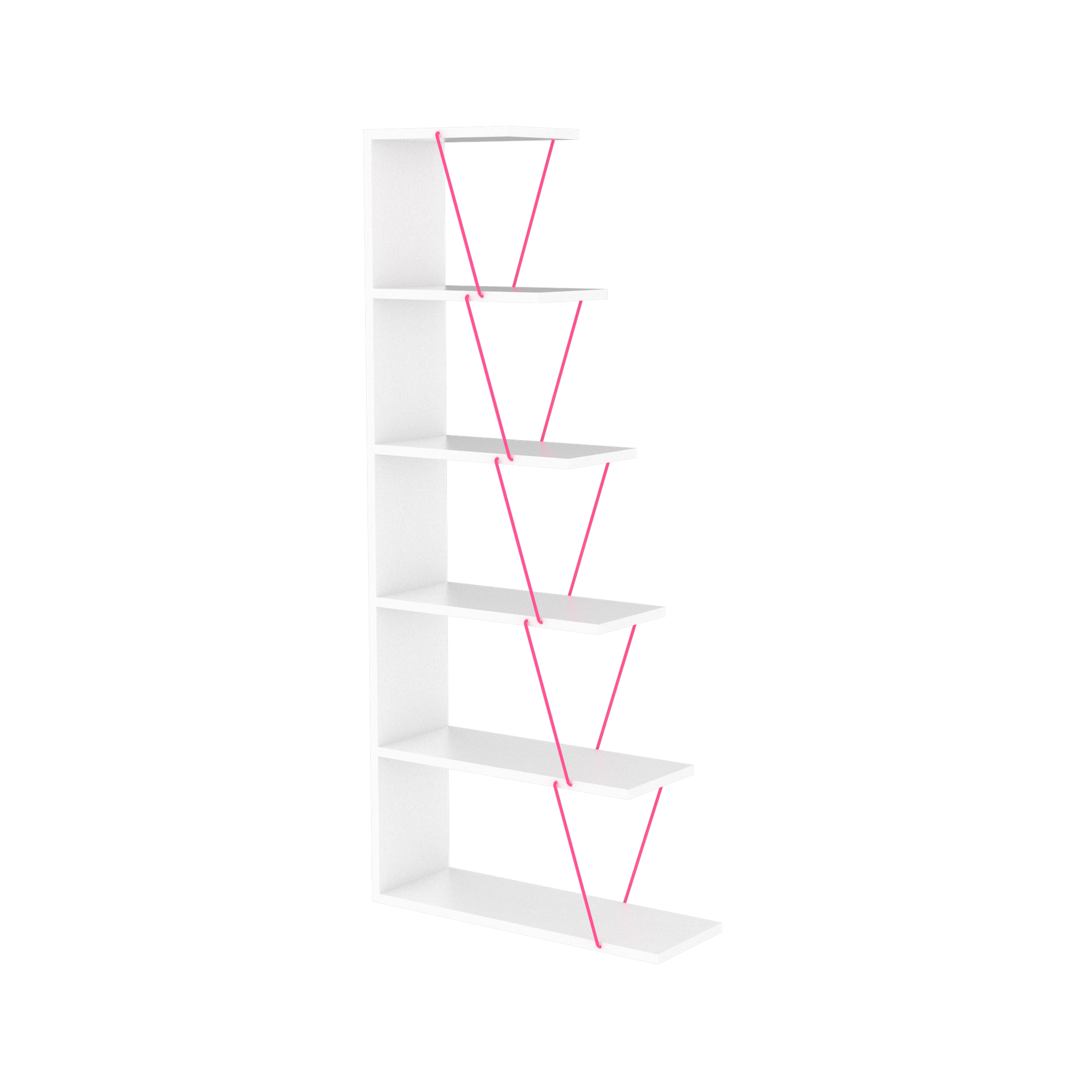 Furnish Home Store Modern 5 Tier Ladder Bookshelf Organizers, Narrow Bookshelf for Small Spaces Office Furniture Bookcase ,White/Pink