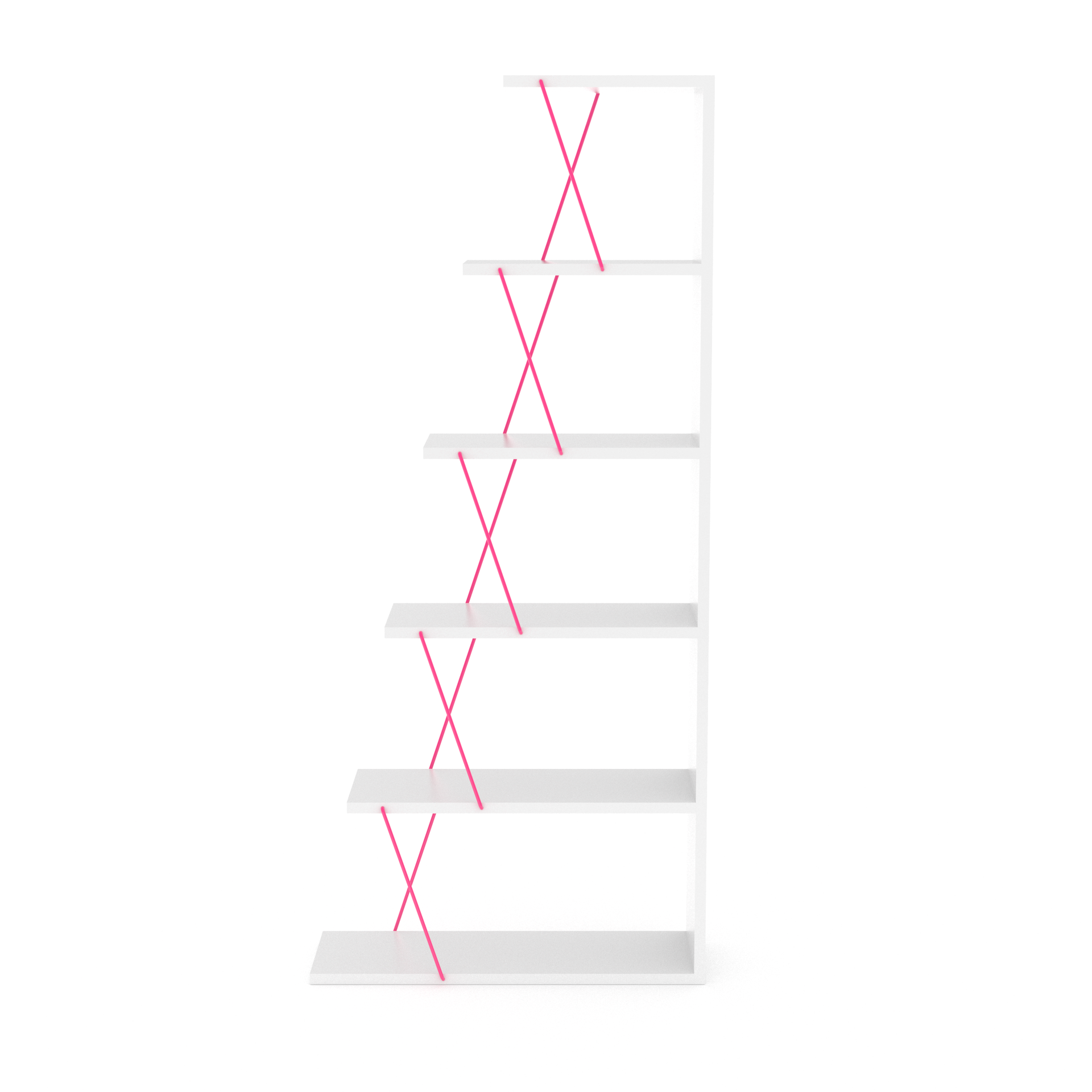 Furnish Home Store Modern 5 Tier Ladder Bookshelf Organizers, Narrow Bookshelf for Small Spaces Office Furniture Bookcase ,White/Pink