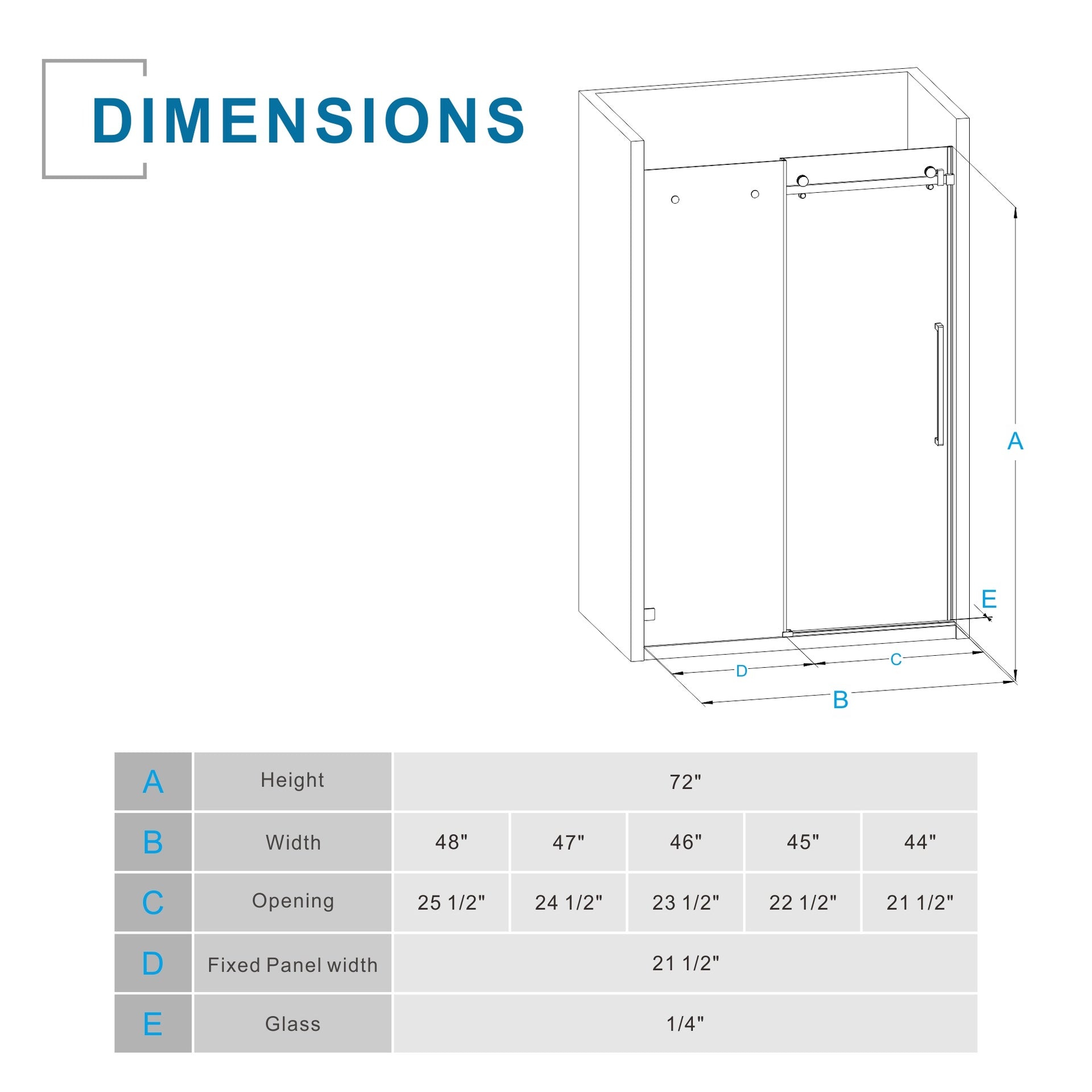 Goodyo 48" W x 72" H Sliding Shower Door, Frameless Sleek Glass Shower Door, 1/4" (6mm) Thick Tempered Clear Glass with Easy-clean Coating, Stainless Steel Hardware, Matte Black