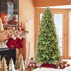 6FT Christmas Tree with 1032 Tips and 300 Warm White LED Lights – PVC+PE Mixed Branches, Hinged Structure for Easy Setup, Metal Stand for Strong Support, Lush Holiday Decoration
