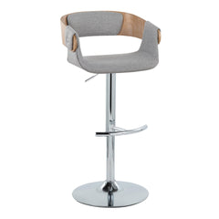 Elisa Mid-Century Modern Adjustable Barstool with Swivel in Chrome Metal, Whitewashed Wood and Grey Fabric with Rounded T Footrest by LumiSource - Set of 2