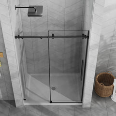 Goodyo 48"x72" Frameless Sliding Shower Door Combo w/ 48"x32" White Acrylic Shower Base, 1/4" (6mm) Tempered Glass Door, Stainless Steel Hardware, Matte Black