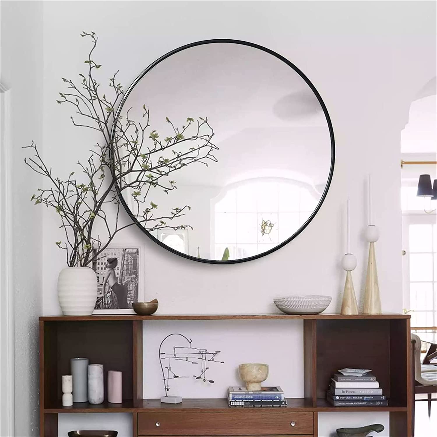 30 Inch Black Metal Framed Round Bathrrom Mirror for Wall.(W2203P182013)