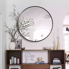 30 Inch Black Metal Framed Round Bathrrom Mirror for Wall.(W2203P182013)