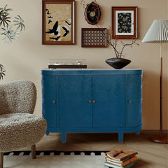 47''Oval Storage Cabinet with 4 Doors,Buffet Sideboard Cabinet with Storage, Fluted Accent Storage Cabinet with Curvy Edge, Sliding Door, Freestanding Credenza, Console Table for Living Room, Kitchen