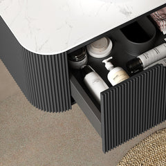 DINA 24'' Wall Mounted Cabinet, with Carrara White Artificial Marble Countertop and Drawer, NO Basin, NO Faucet, Black Color