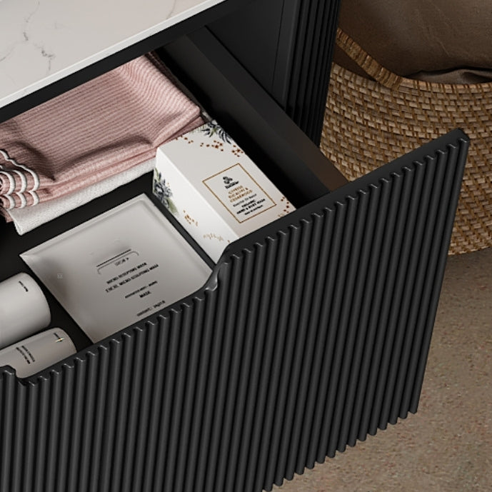 DINA 24'' Wall Mounted Cabinet, with Carrara White Artificial Marble Countertop and Drawer, NO Basin, NO Faucet, Black Color