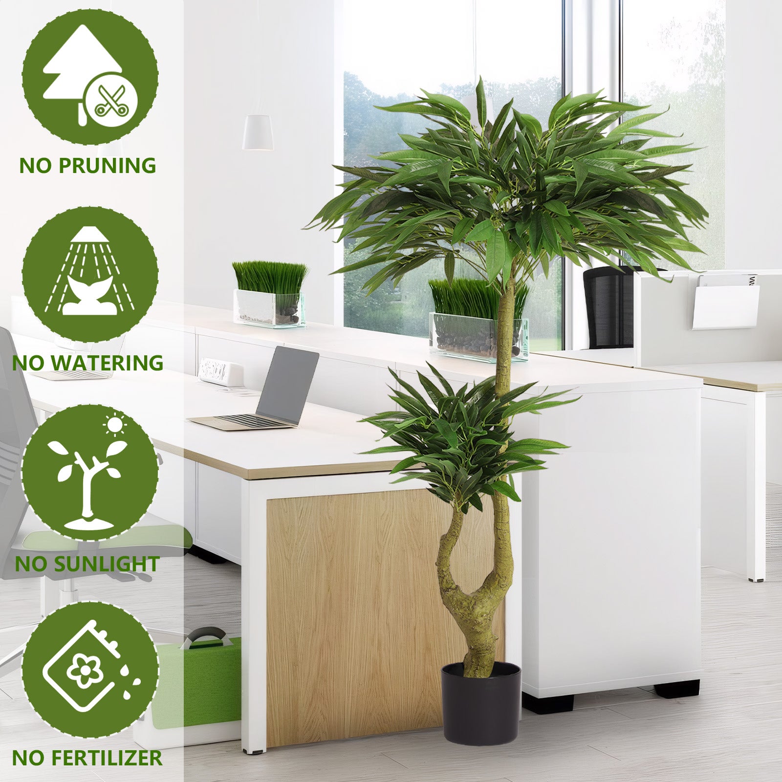 5FT Artificial Willow Tree Tall Fake Potted Plant Faux Green Silk Tree with Black Plastic Pot for Indoor Home Office Living Room Bedroom Decoration, 1pc/set