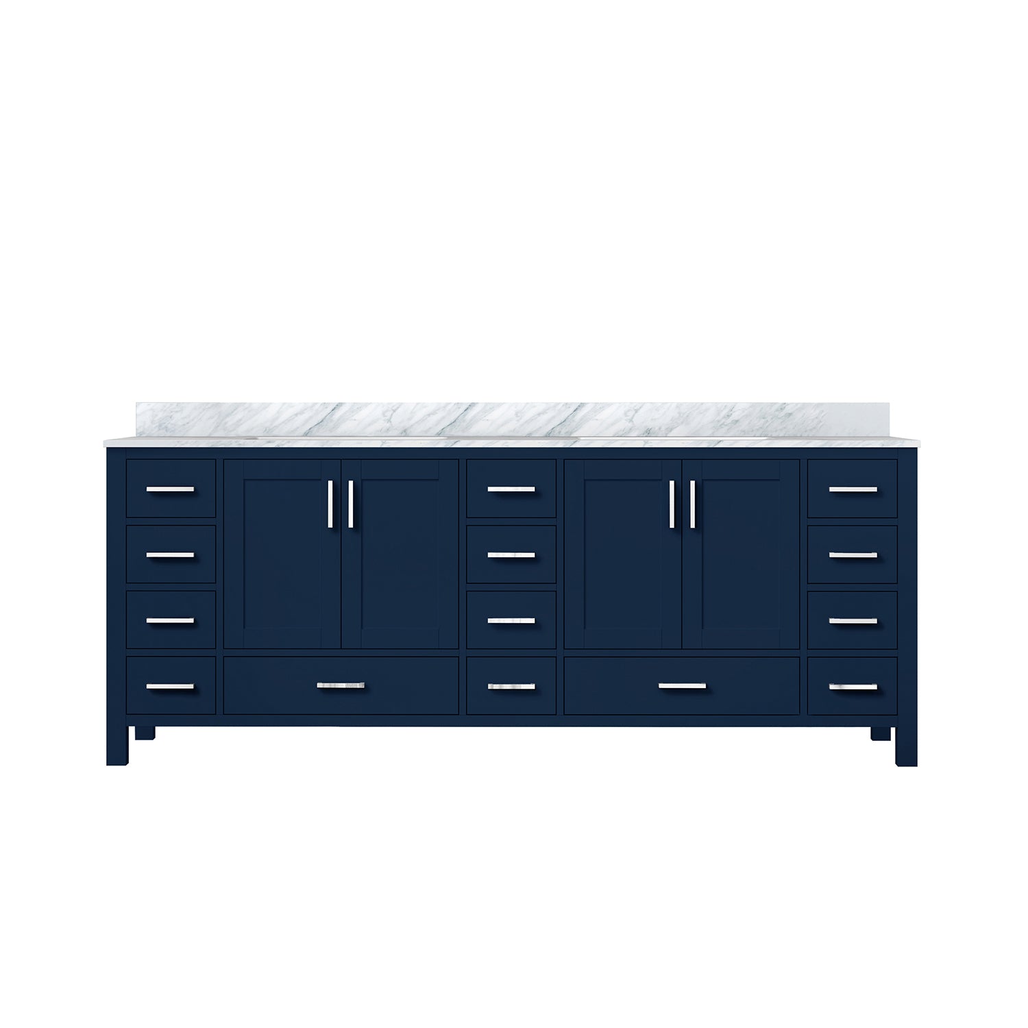Navy Blue Double Bath Vanity 84 in. W x 22 in. D, with Carrara Marble Top