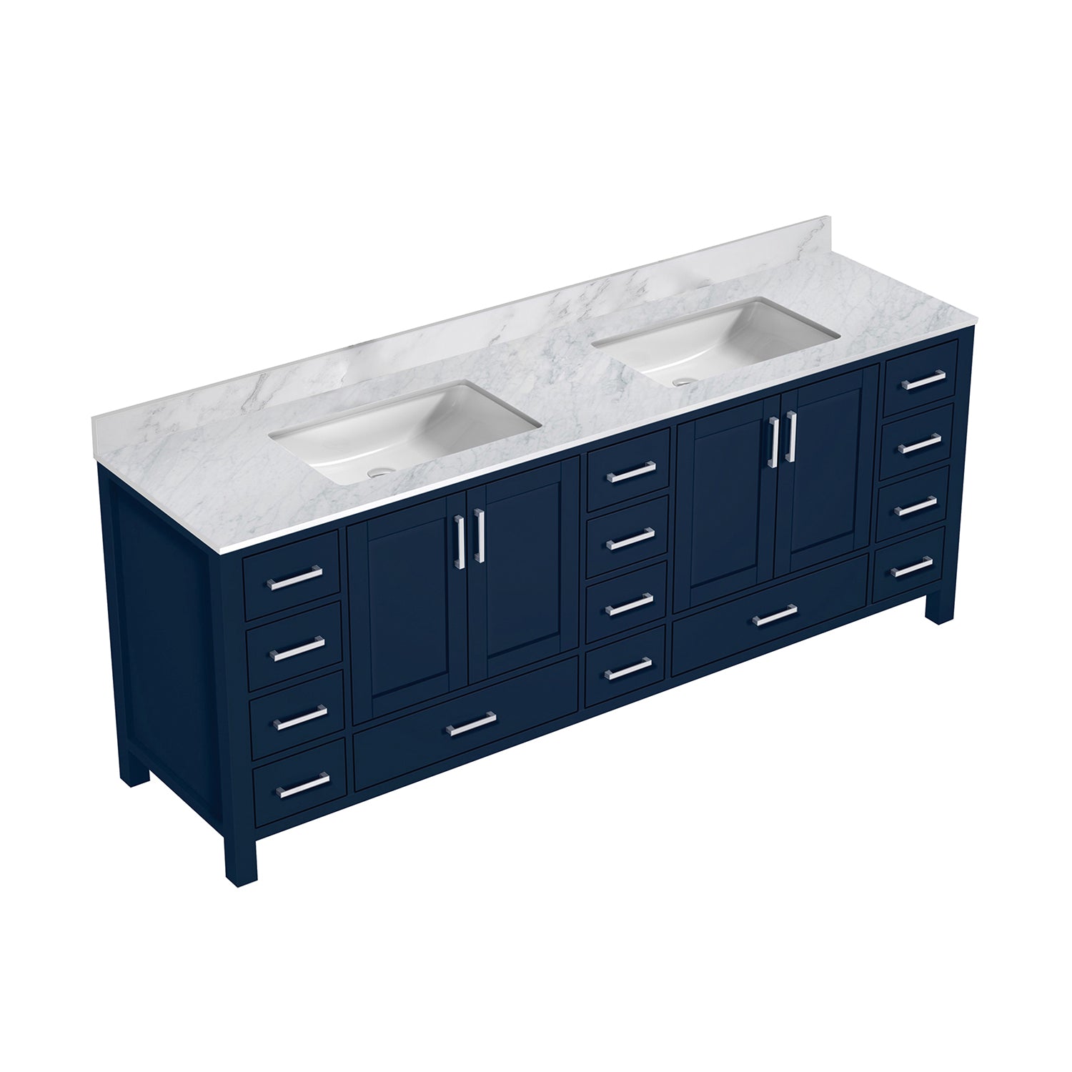 Navy Blue Double Bath Vanity 84 in. W x 22 in. D, with Carrara Marble Top