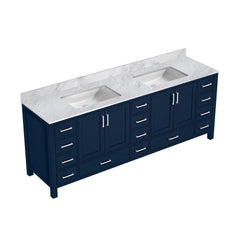 Navy Blue Double Bath Vanity 84 in. W x 22 in. D, with Carrara Marble Top
