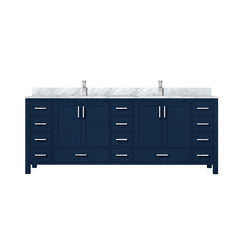 Navy Blue Double Bath Vanity 84 in. W x 22 in. D, Carrara Marble Top, and Faucet Set