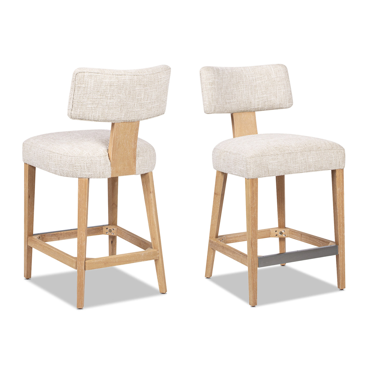 Penny Round Arched Upholstered Counter Stool, Set of 2, Travertine Beige Chenille