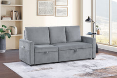 Ottavio 70"W Gray Corduroy Sofa with Pull-Out Chaise, Underseat Storage, Side Pocket