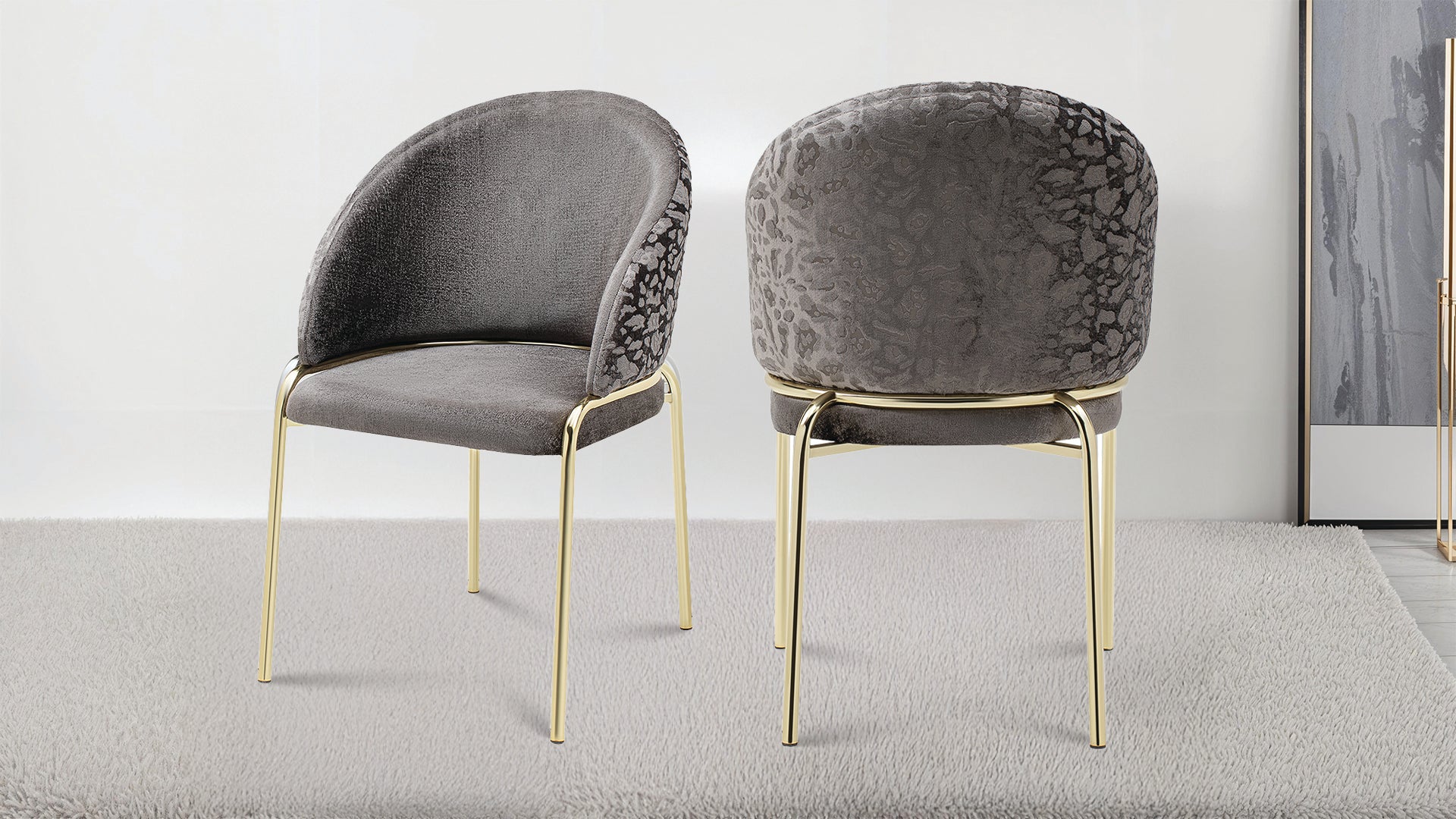 Onyx Modern Style 2PC Chairs made with Velvet fabric and Gold coated metal  Legs -Dark Gray