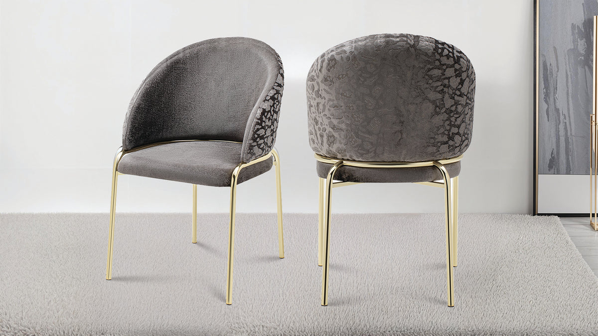 Onyx Modern Style 2PC Chairs made with Velvet fabric and Gold coated metal  Legs -Dark Gray
