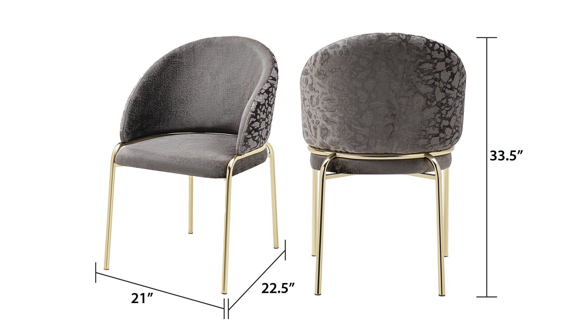 Onyx Modern Style 2PC Chairs made with Velvet fabric and Gold coated metal  Legs -Dark Gray
