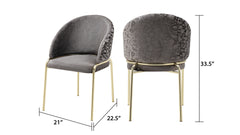 Onyx Modern Style 2PC Chairs made with Velvet fabric and Gold coated metal  Legs -Dark Gray