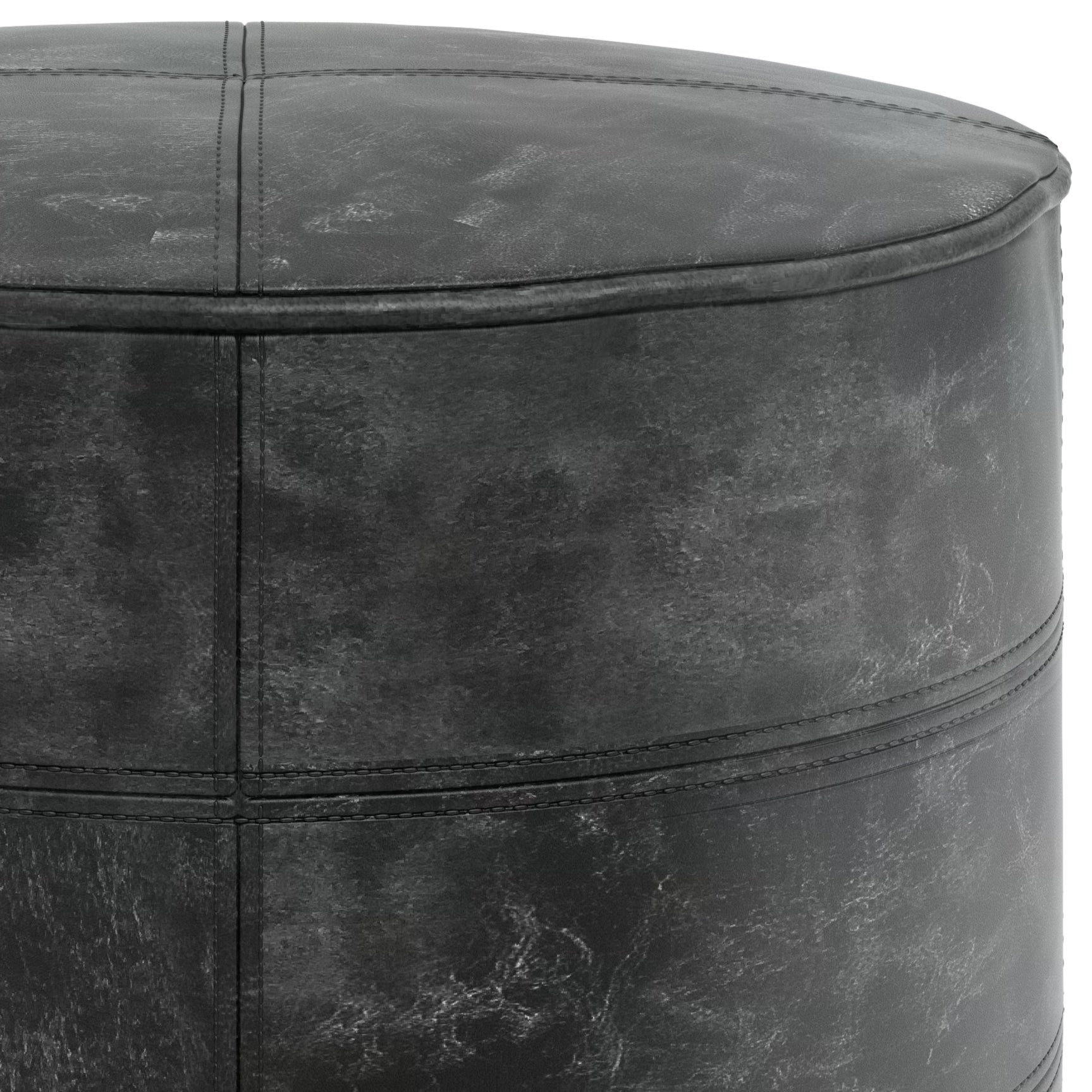 Connor - Round Pouf - Distressed Black
