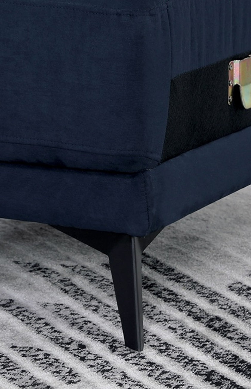 Contemporary Style Armless Chair Steel Legs Tight Back Cushion Pillow On Armrest Adjustable Headrest Navy Finish Primary Living Room