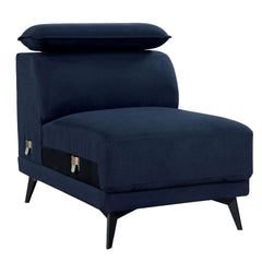 Contemporary Style Armless Chair Steel Legs Tight Back Cushion Pillow On Armrest Adjustable Headrest Navy Finish Primary Living Room