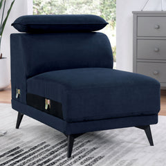 Contemporary Style Armless Chair Steel Legs Tight Back Cushion Pillow On Armrest Adjustable Headrest Navy Finish Primary Living Room