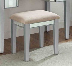 Transitional Style  1pc Vanity w/ Stool Set Core Design Storage Drawers Central Mirror Padded Stool Silver Finish Bedroom Furniture