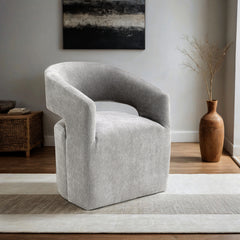 Light Gray Finish 1pc Arm Chair Pedestal Base w/ Casters Round Seat Textured Fabric Contemporary Bedroom Furniture