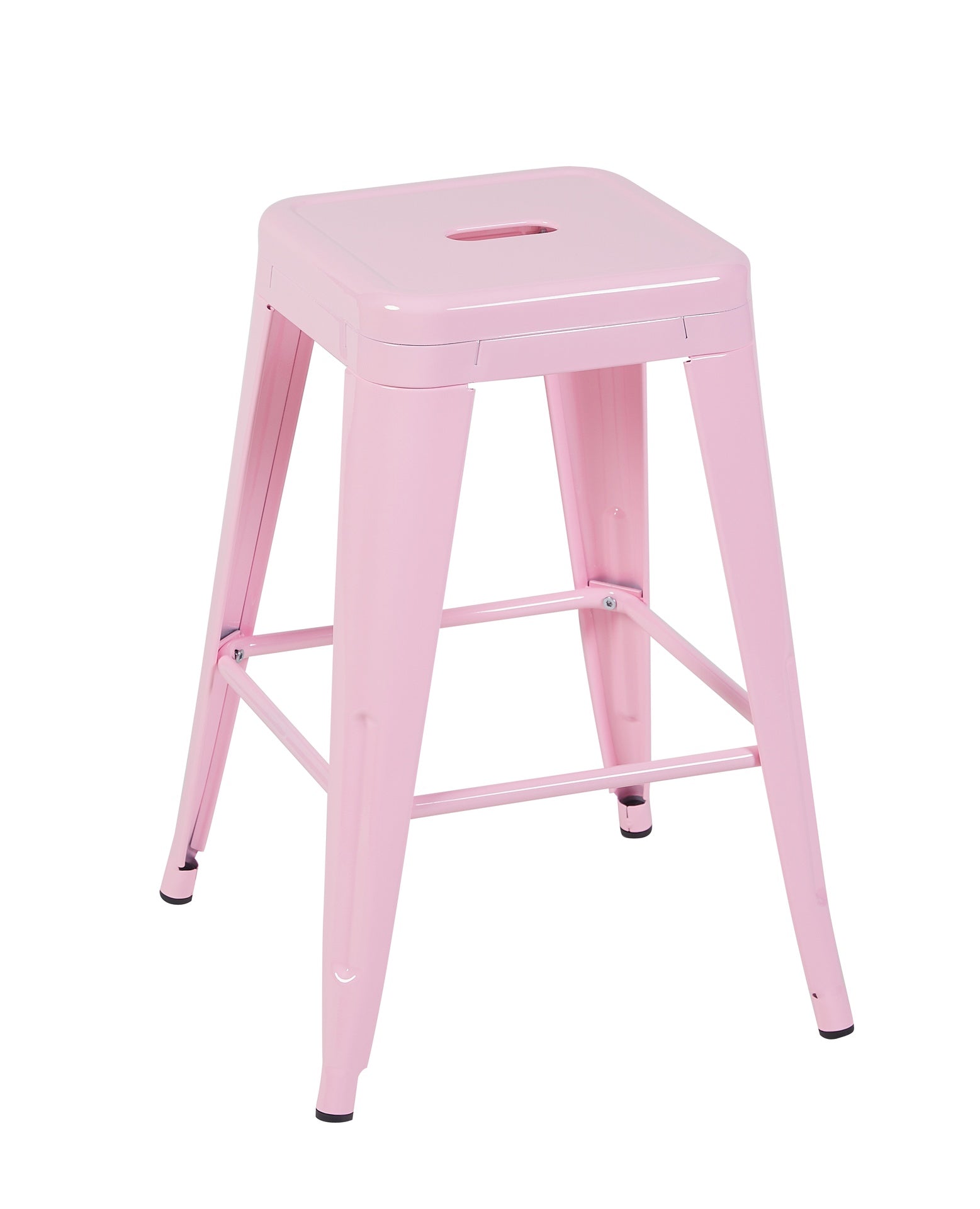 24 Inch Counter Height Stool, Backless Metal Bar Stools Set of 2, Non-Stackable, Detachable & Easy Assembly, Space-Saving Design for Kitchen Island/Bar/Café/Dining Room (Pink)