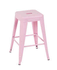 24 Inch Counter Height Stool, Backless Metal Bar Stools Set of 2, Non-Stackable, Detachable & Easy Assembly, Space-Saving Design for Kitchen Island/Bar/Café/Dining Room (Pink)