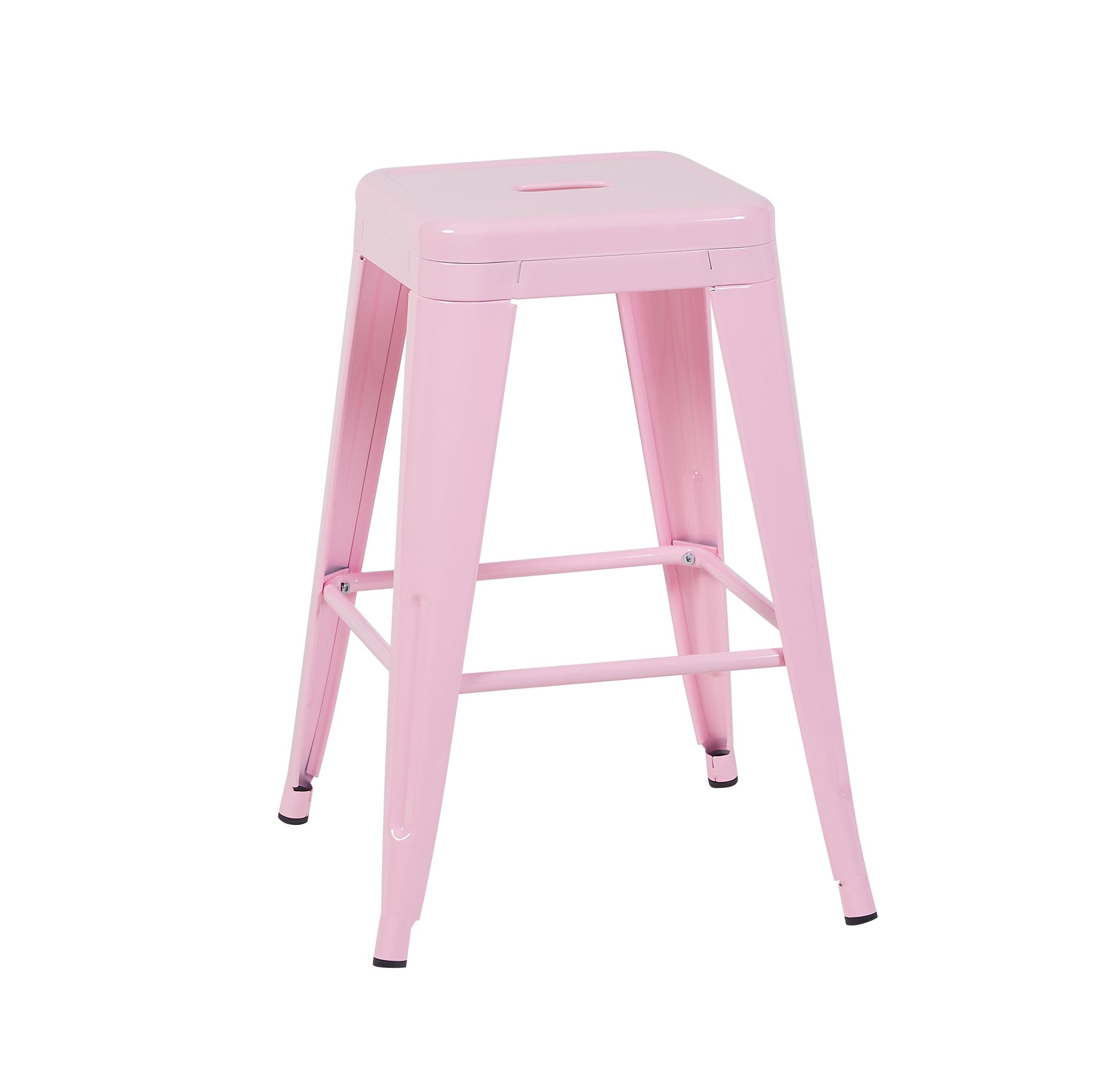 24 Inch Counter Height Stool, Backless Metal Bar Stools Set of 2, Non-Stackable, Detachable & Easy Assembly, Space-Saving Design for Kitchen Island/Bar/Café/Dining Room (Pink)