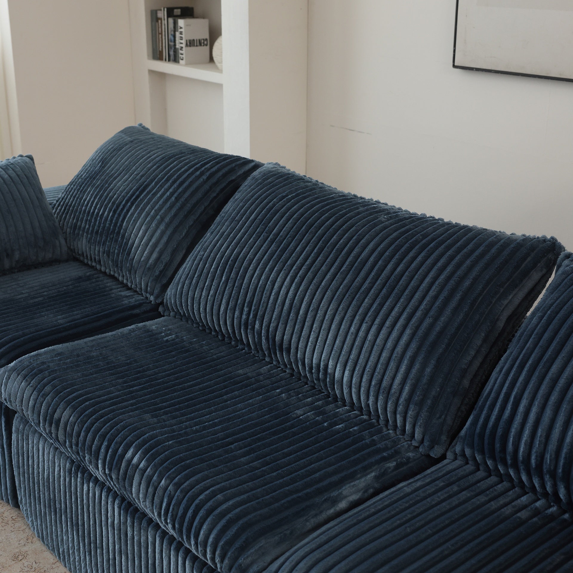 118.2" Cloud Sofa,Corduroy Fabric,Deep Seat Couches,Double-layer design,Removable Cushion,No Assembly, DIY Combination for Living room, Bedroom,Conference room ,Apartment,Blue
