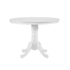 White Finish 5pc Round Dining Table Set with 4 Windsor Chairs Farmhouse Style Wooden Furniture Casual Dining Kitchen Breakfast Nook
