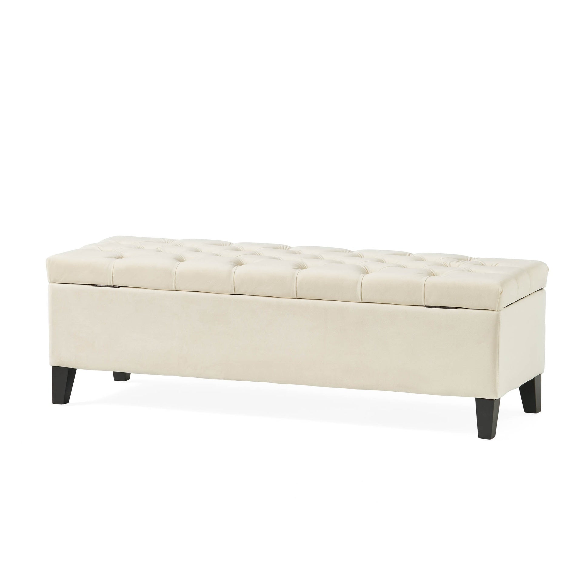 Button - Tufted and Diamond - Stitched Storage Ottoman, Beige