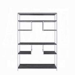 Rustic Grey Oak and Chrome 8-Shelf Bookshelf