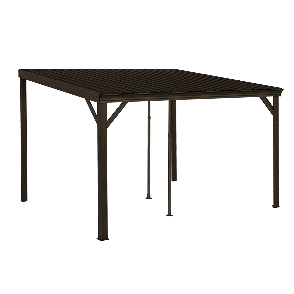 10x12FT Lean to Gazebo, Outdoor Hardtop Wall Mounted Gazebo with Sloping Galvanized Steel Roof, Upgraded Heavy Duty Mounted Shelter with Drainage System for Deck, Porch, Backyard,Brown