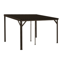10x12FT Lean to Gazebo, Outdoor Hardtop Wall Mounted Gazebo with Sloping Galvanized Steel Roof, Upgraded Heavy Duty Mounted Shelter with Drainage System for Deck, Porch, Backyard,Brown