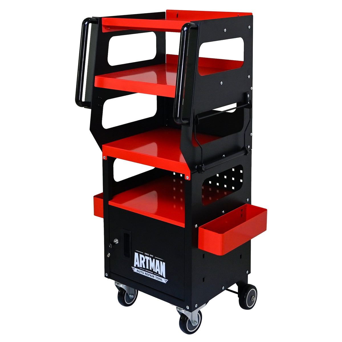 4-Level Multi-functional Diagnostic Trolley,Car Diagnostic Equipment Cart, With 360° Rotating and Lockable Casters-Black&Red