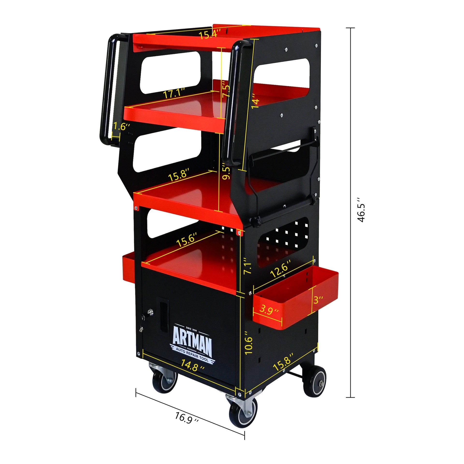 4-Level Multi-functional Diagnostic Trolley,Car Diagnostic Equipment Cart, With 360° Rotating and Lockable Casters-Black&Red
