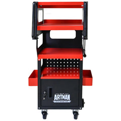 4-Level Multi-functional Diagnostic Trolley,Car Diagnostic Equipment Cart, With 360° Rotating and Lockable Casters-Black&Red