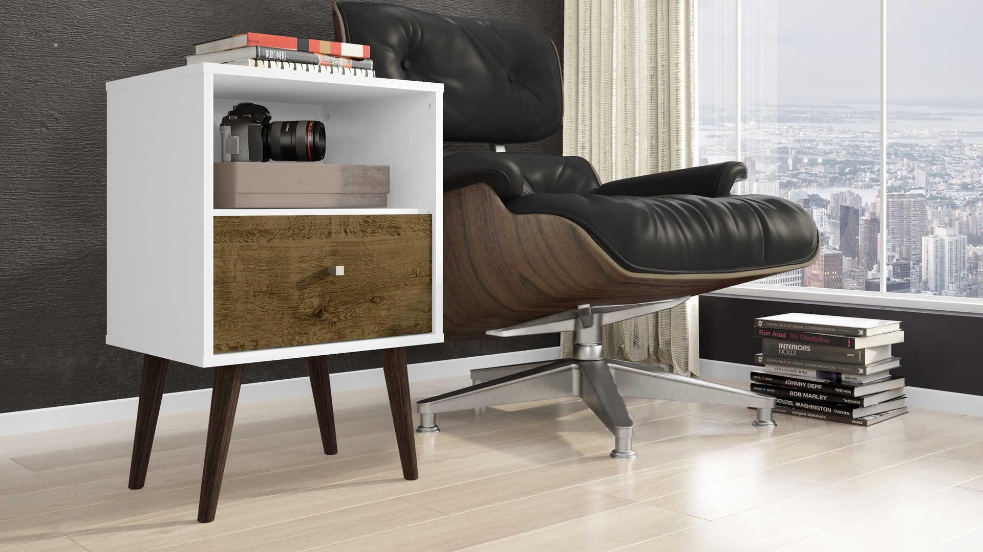 Nightstand in White and Rustic Brown