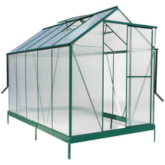 6.3'*10.2'*7' Polycarbonate Greenhouse, Heavy Duty Outdoor Aluminum Walk-in Green House Kit with Rain Gutter, Vent and Door for Backyard Garden, color green