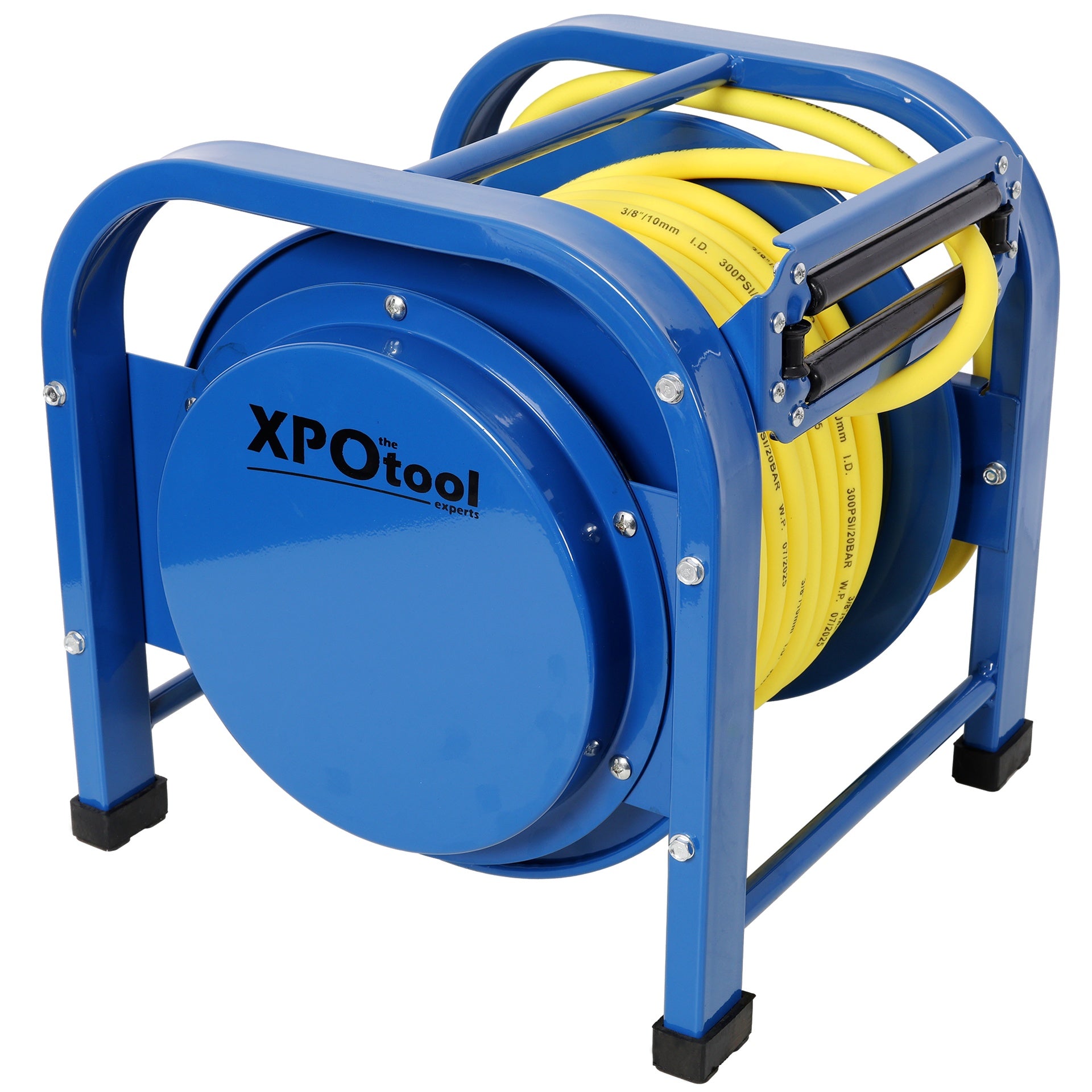 Retractable Air Hose Reel, 3/8" x 100 Feet, 300 PSI, Spring-Driven Steel, Heavy Duty Industrial, Hybrid hose, Portable and Durable