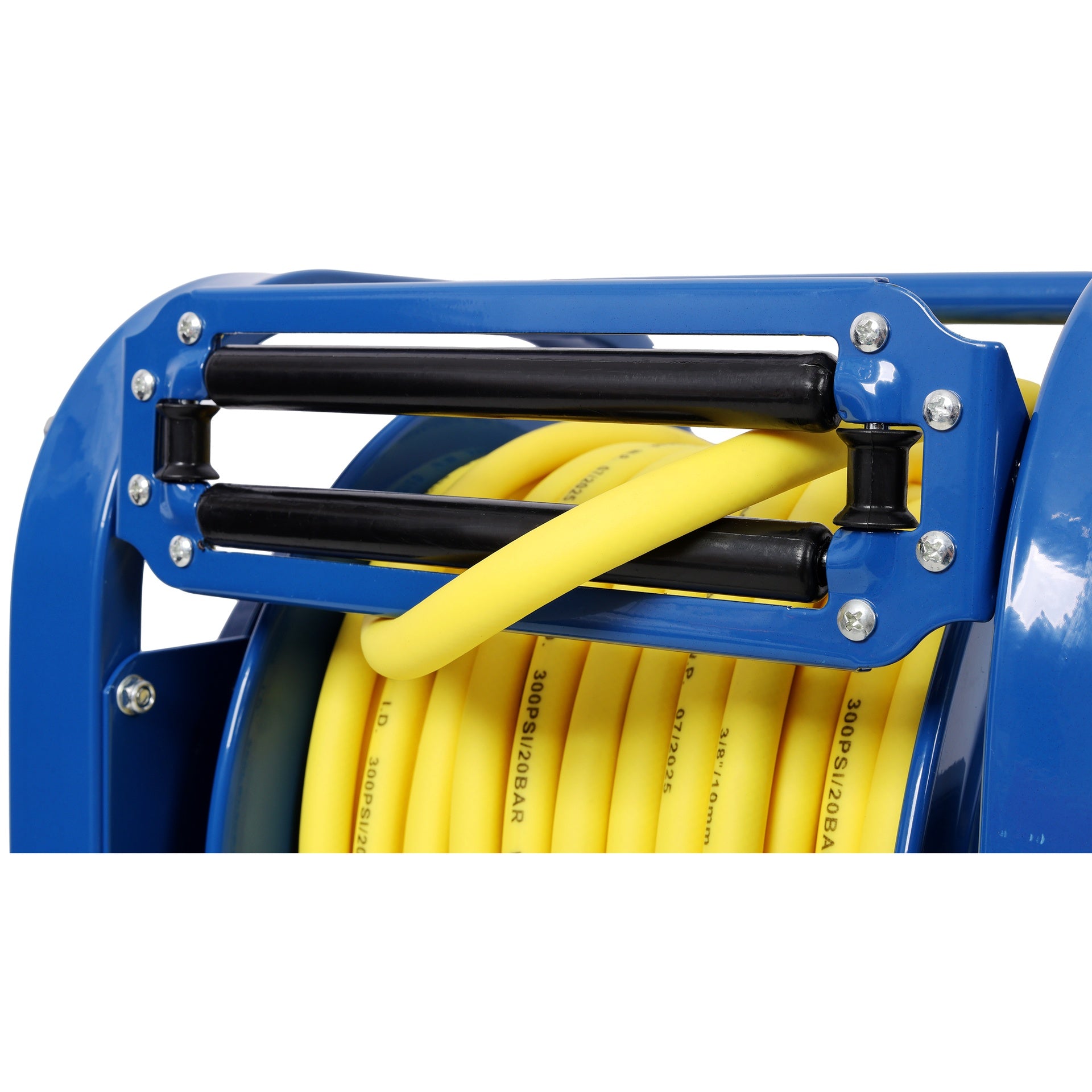 Retractable Air Hose Reel, 3/8" x 100 Feet, 300 PSI, Spring-Driven Steel, Heavy Duty Industrial, Hybrid hose, Portable and Durable