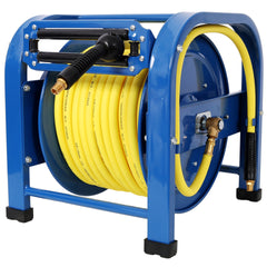 Retractable Air Hose Reel, 3/8" x 100 Feet, 300 PSI, Spring-Driven Steel, Heavy Duty Industrial, Hybrid hose, Portable and Durable