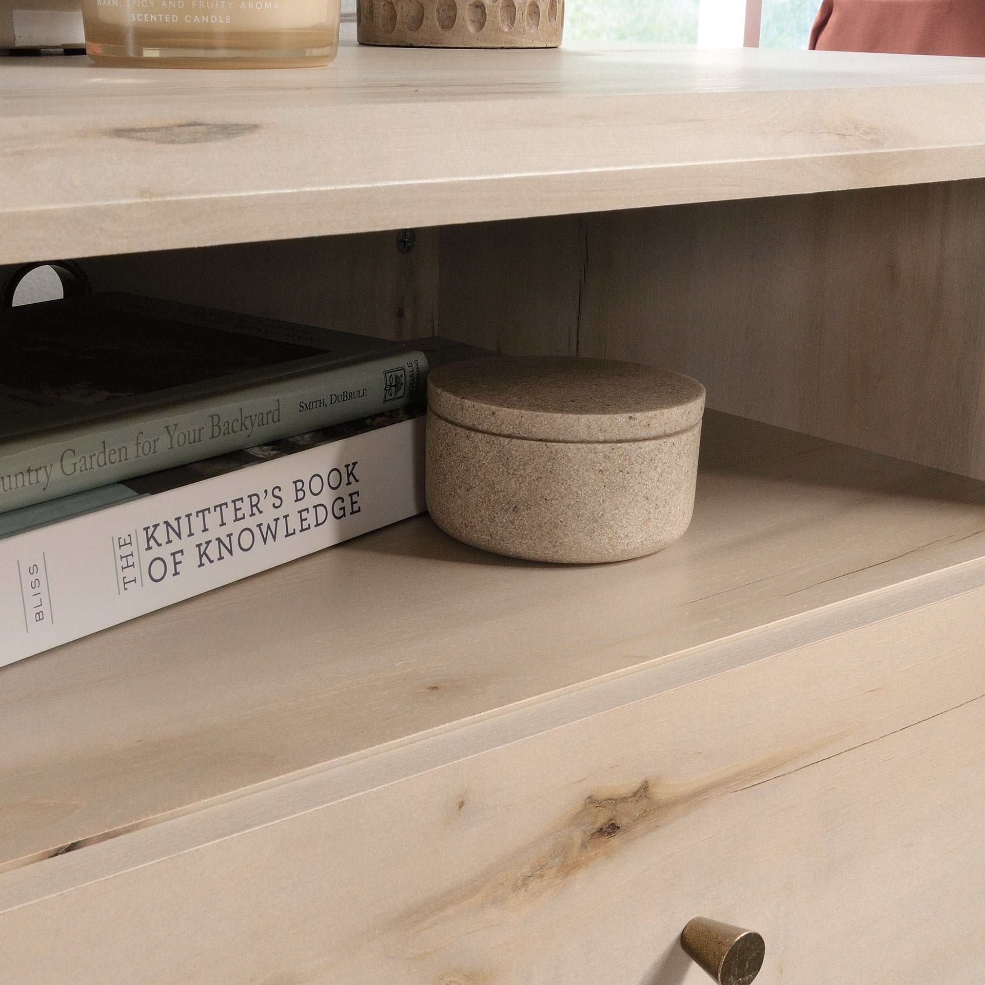 Coastal Night Stand with Large Drawer, Brown Finish
