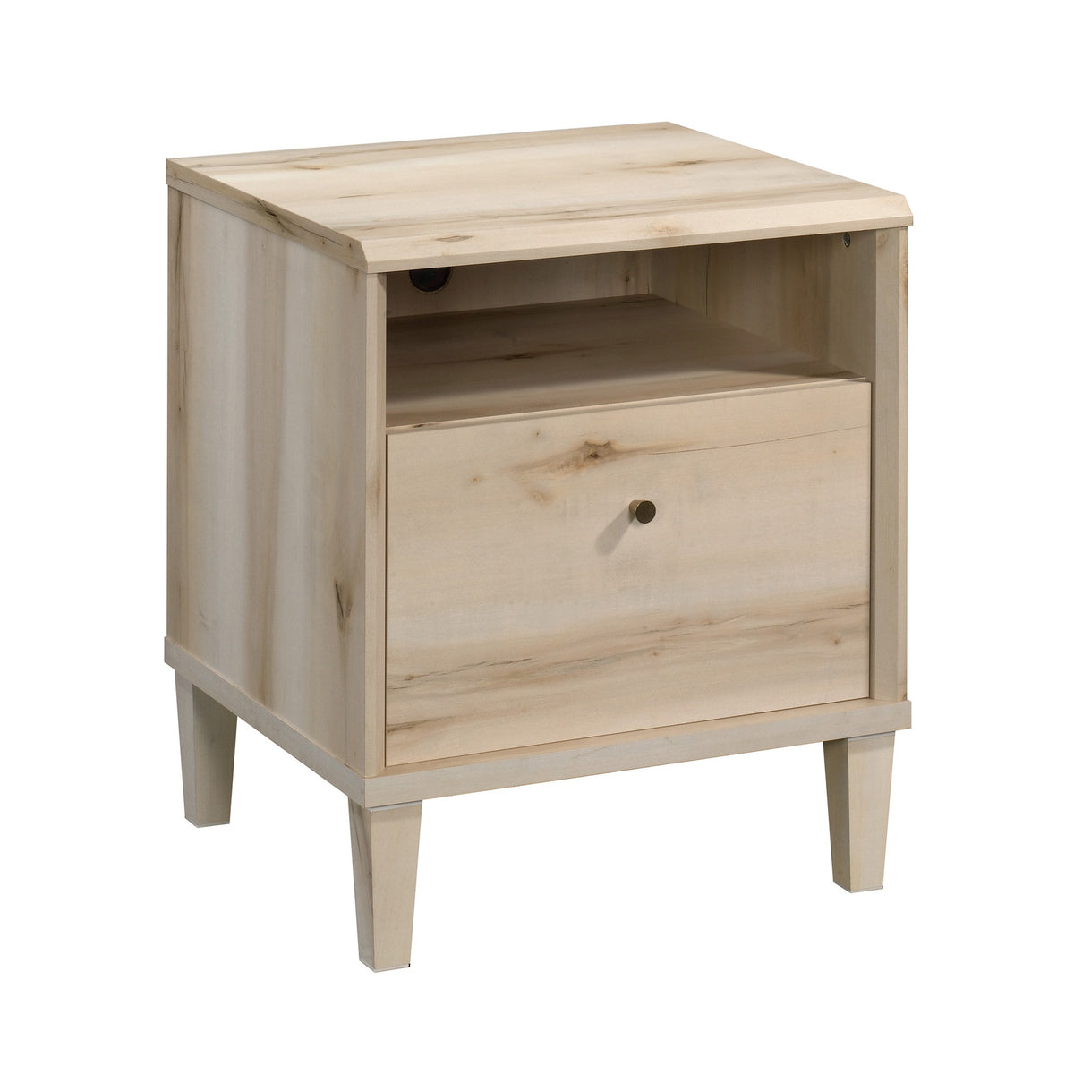 Coastal Night Stand with Large Drawer, Brown Finish