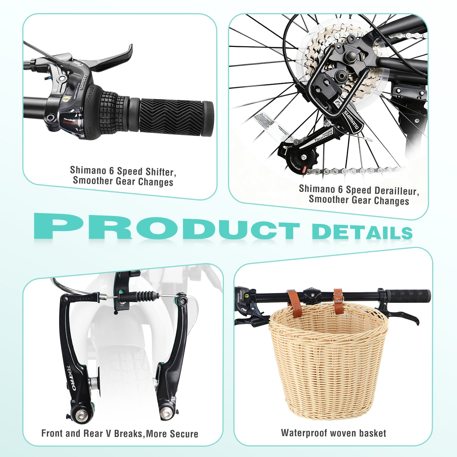 20 Inch Folding Bike for Adults with Basket, Phone Holder & Fenders, Steel Frame 6-Speed City Commuter, Dual V-Brake Portable Compact Bicycle for Men & Women